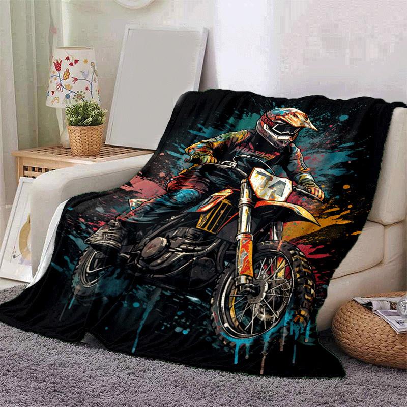 1pc Motorcycle Printing Lightweight Flannel Blanket, Comfortable and Warm Blanket, for Camping Sofa Bed and Couch Office, Suitable for Gift B