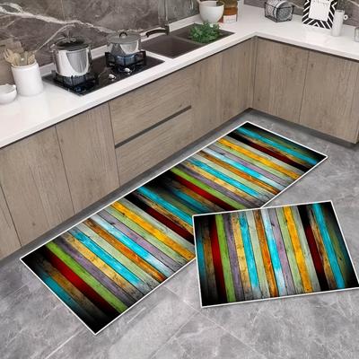 Vintage Wooden Waterproof Non-Slip Kitchen Rug Cushioned Anti-Fatigue Super Absorbent Machine Washable Carpet for Farmhouse Kitchen