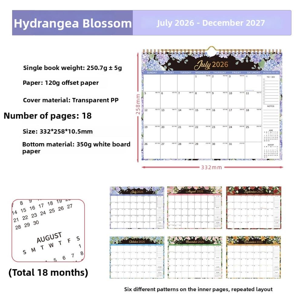 2026.7-2027.12 18-Month Calendar Dual Coil Design Office Calendar New Wall Calendar  Home Use C