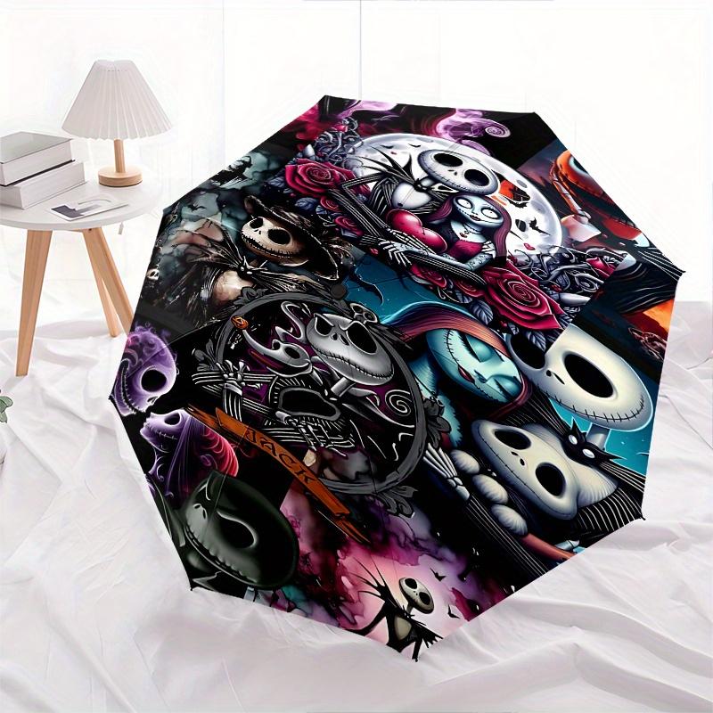 1 Auto Open Jack Skellington, Sally Themed Colorful 8-rib Portable Umbrella for Men and Women, A Compact Commuting Companion Suitable for Da