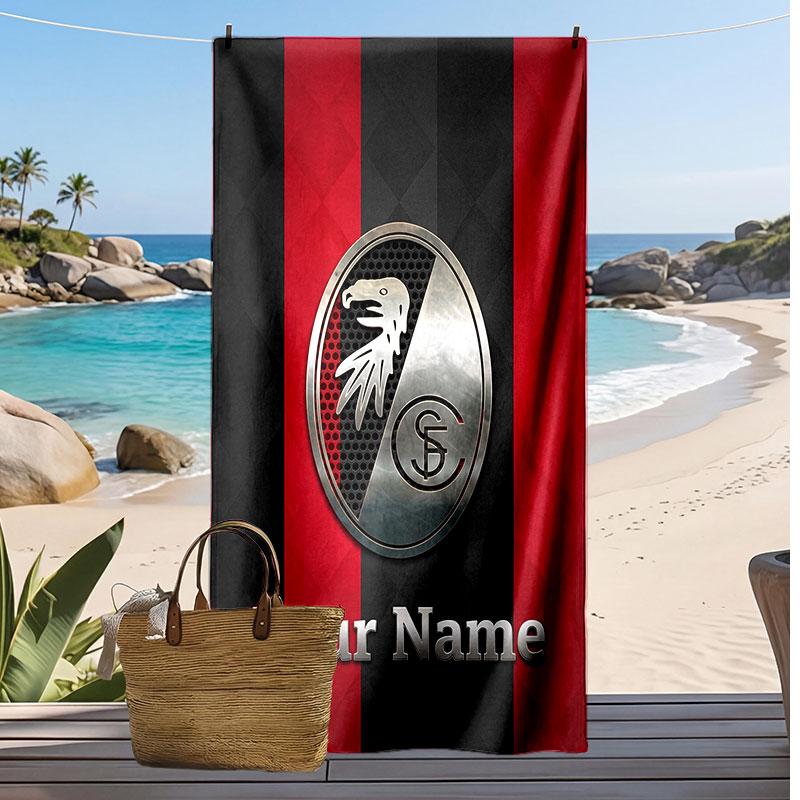 SC Freiburg FC Personalized Printed Beach Towel Soccer Logo Support Custom Name Text Absorbent Towel For Sport Travel Special Gift