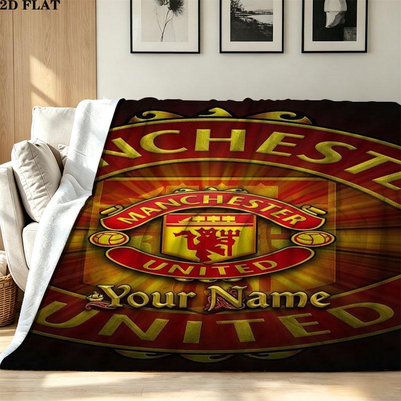 1PC Manchester United F Custom Name Patterned Flannel Blanket Suitable For All Seasons for Home Decor Warmth and Comfort Gifts Holiday Present