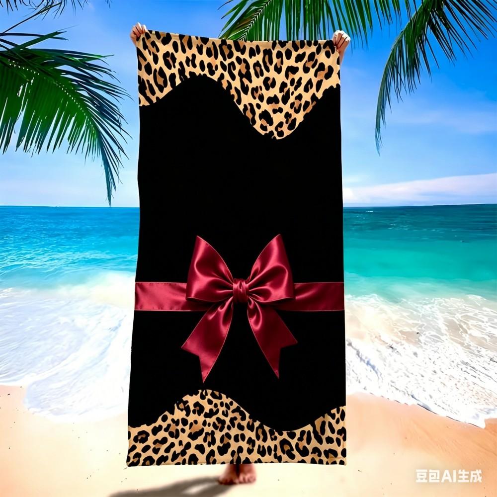 Microfiber Leopard Bow Beach Towel Super Absorbent Quick Dry Sand Resistant Lightweight Towel For Swimming Travel Yoga Gym