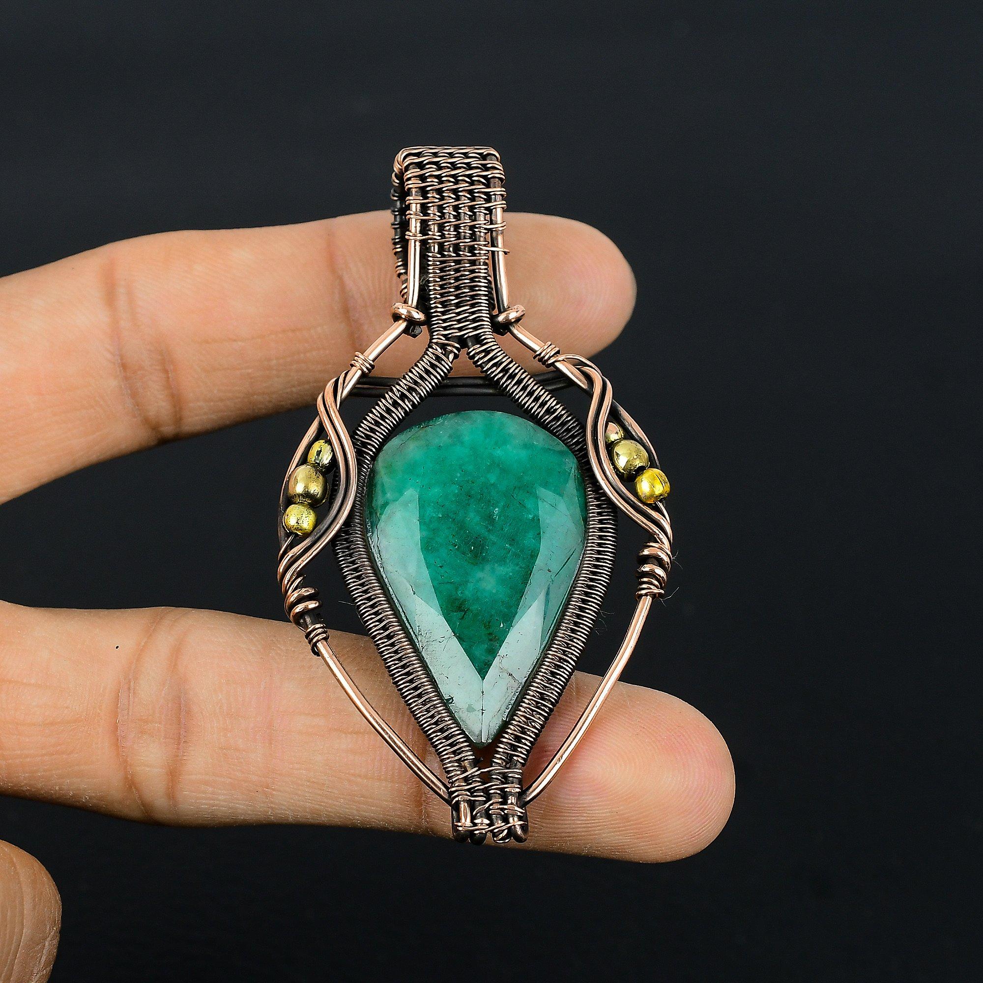 

Изумрудная подвеска, Подвеска из медной проволоки 999 пробы, Ювелирные изделия с драгоценными камнями, Подвеска ручной работы, Потрясающие украшения, Подарок для нее 2.55 Inches