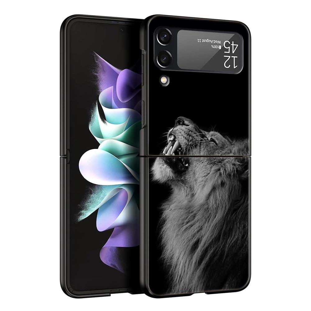 Pouzdro na telefon s divokými zvířaty Lva pro Samsung Galaxy Z Flip3 Flip4 Flip5 Skořepina pro Z Flip 3 Flip 5 4 5G Černý tvrdý skládací kryt