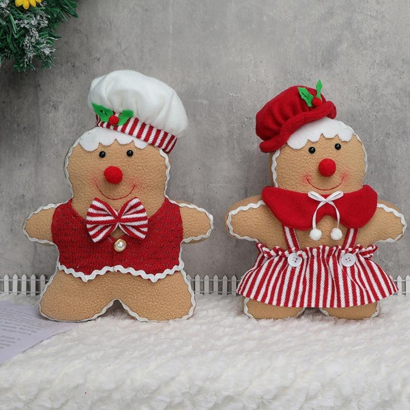 Holiday Polyester Gingerbreads Doll Decorative Pillow With Polyester Filling for Winter Comfort