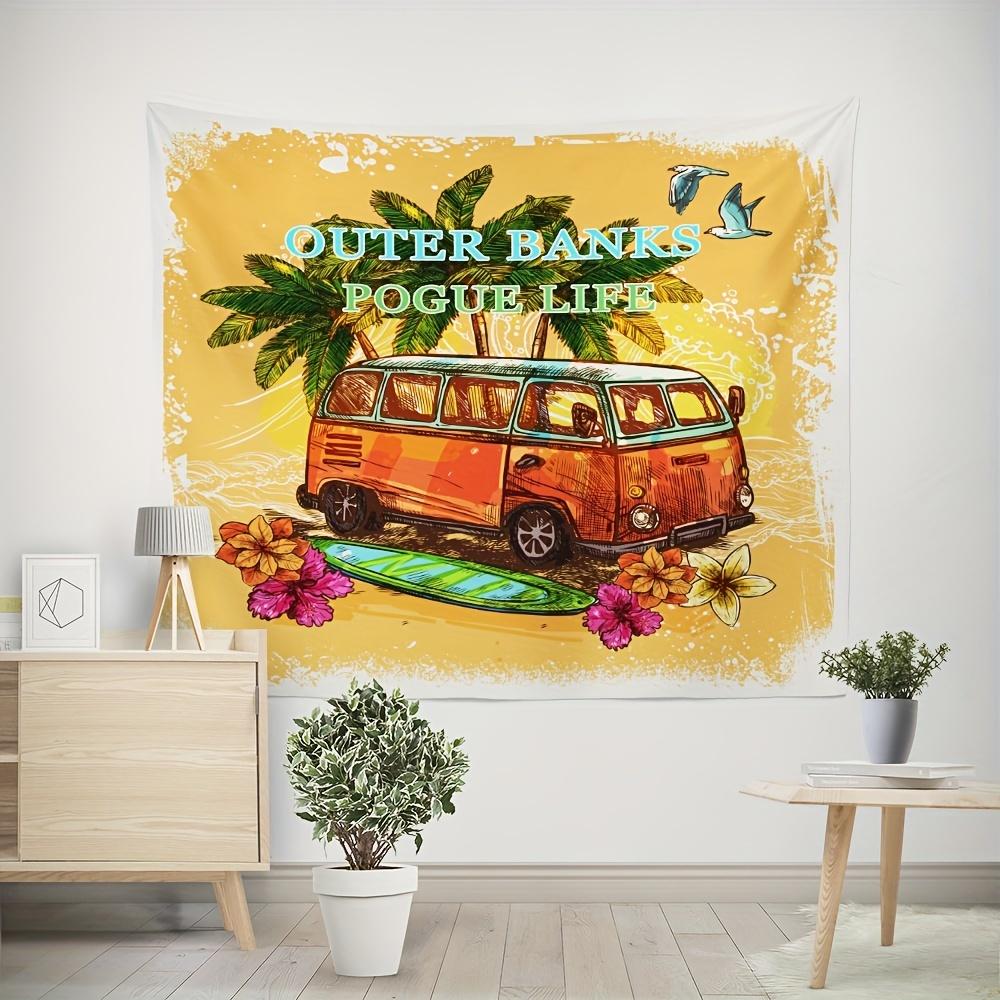 American Vintage Beach Tapestry Surf Van Palm Tree Floral Art Living Room Feature Wall Decor Room Accent 100X70CM
