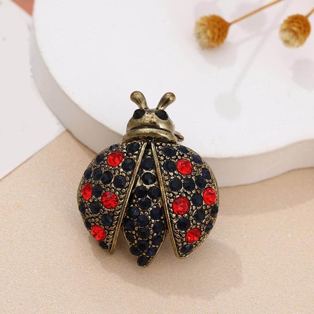 Glossy Alloy Ladybugs Pin Adorned With Glittering Crystals Handmade Enamel Animal Brooch For Women’s Fashion Apparel