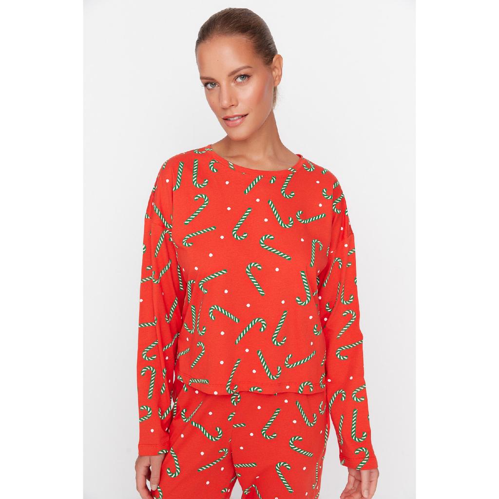 Set de pijamale tricotate cu imprimeu de Anul Nou bleumarin Thmaw21pt0771