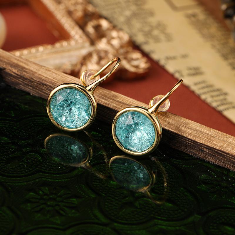 Vintage Minimalist Ice Cracked Stone Hemispherical Women's Light Luxury New Enamel Earrings Are Unique And Exquisite