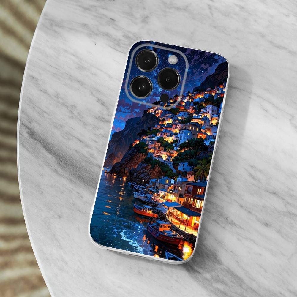 Painted Art House Scenery Phone Case For iPhone Max,Plus,11,14,13,XR,SE,12,15,Pro,17,16,X,XS,Mini Transparent Soft Cover