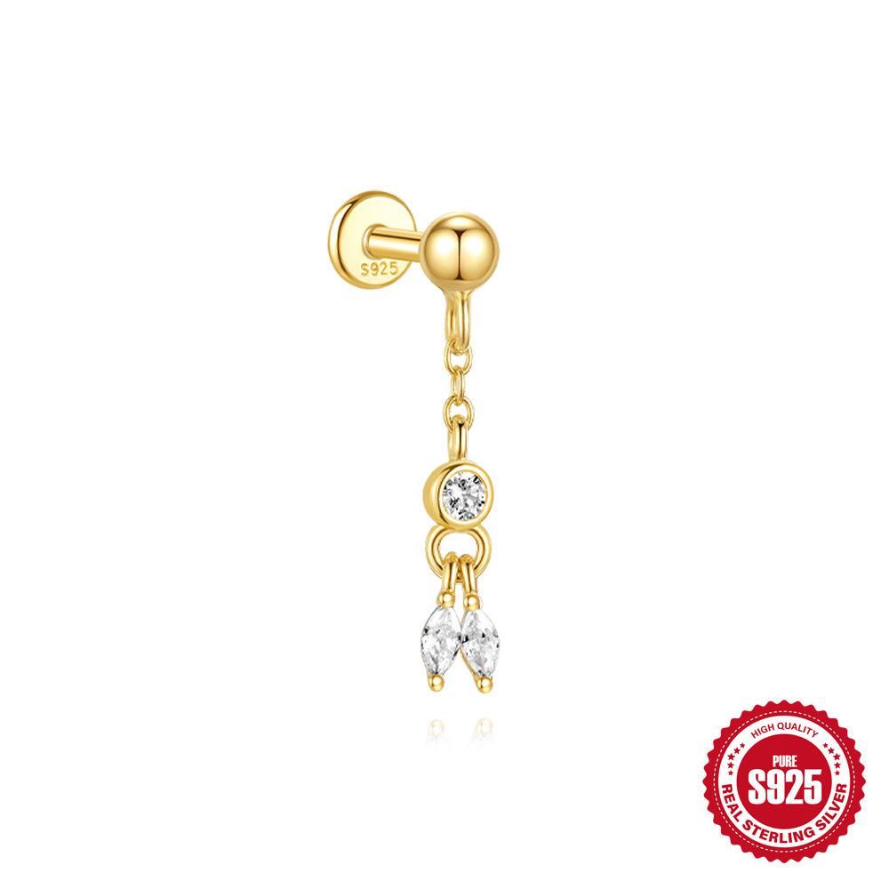 Décoration Trémelle S925 Boucles d'oreilles à tige piercing à fond plat en argent sterling simple tempérament pour femmes avec petits zircons Boucles d'oreilles tempérament pendant