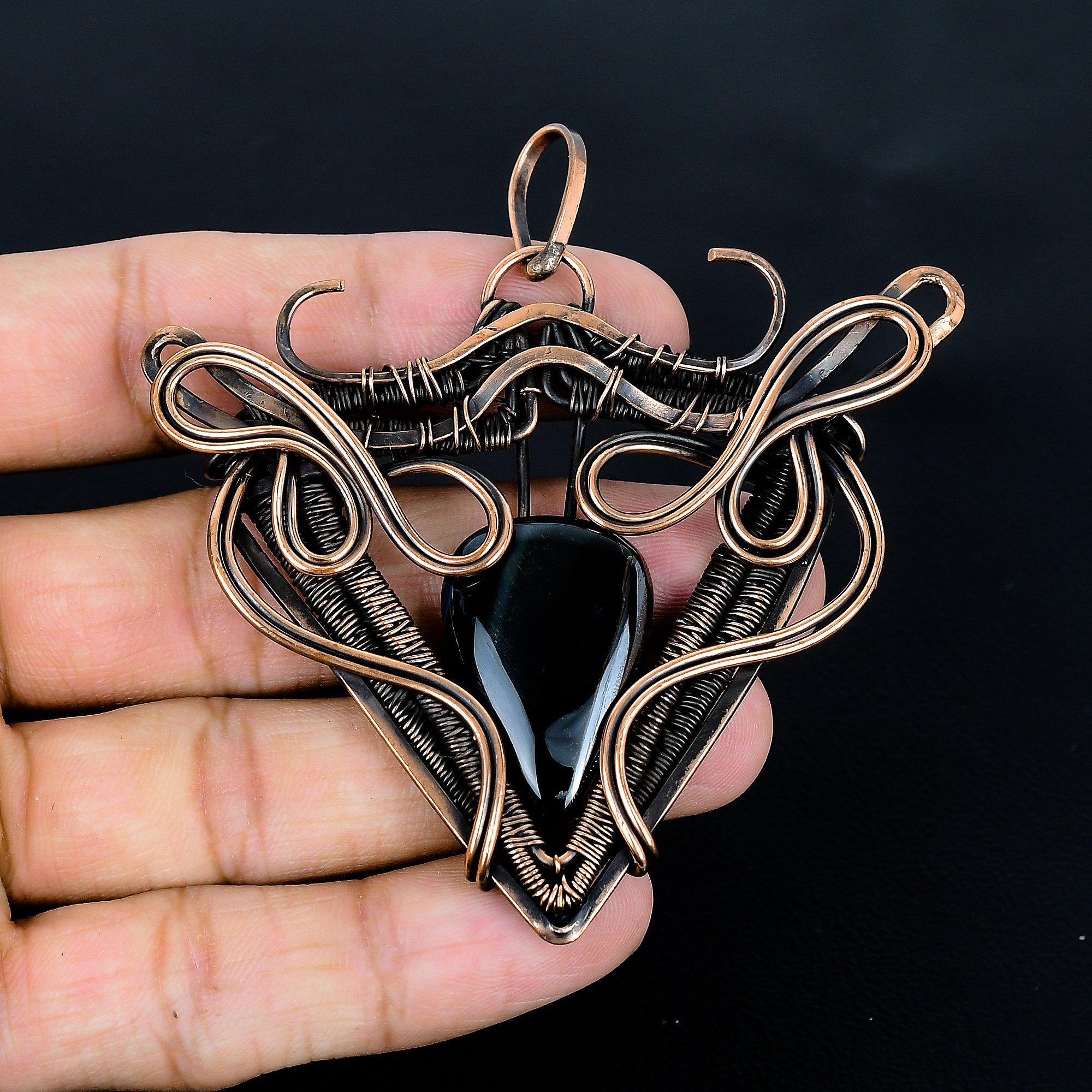 

Blue Tiger Eye Pendant Gemstone Jewelry, 999 Copper Wire Wrapped Pendant, Handmade Beautiful Jewelry Pendant 2.55 Inches