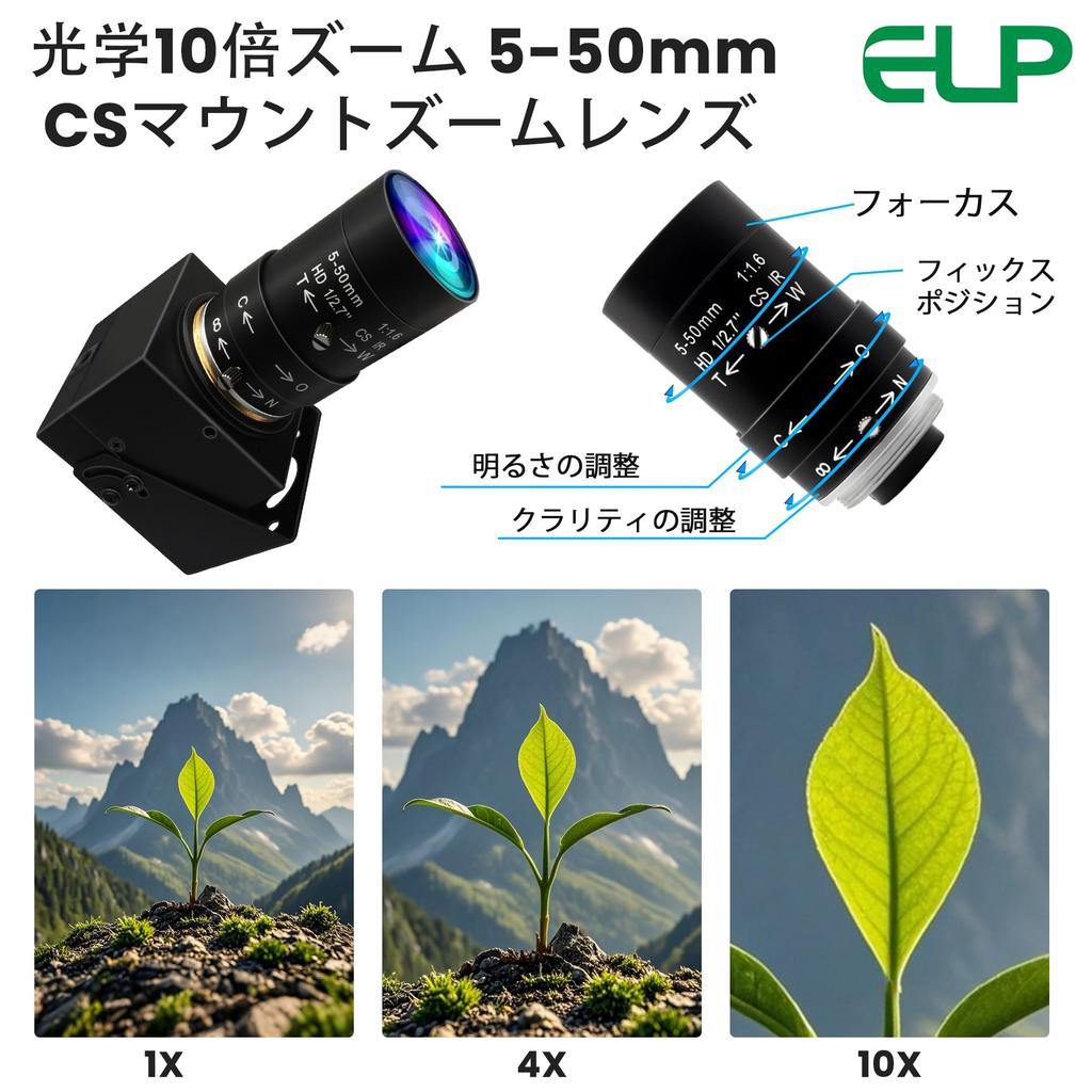 ELP Global Shutter USB Manual PC Variable CS Telephoto USB Zoom USB Super Telephoto Gun Camera for Web Zoom Camera USB Surveillance Camera Webcam,