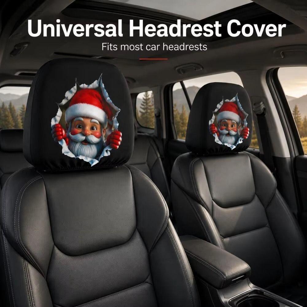 2Pcs Elastic Car Headrest Cover Soft Car Head Pillowcase Christmas Decoration