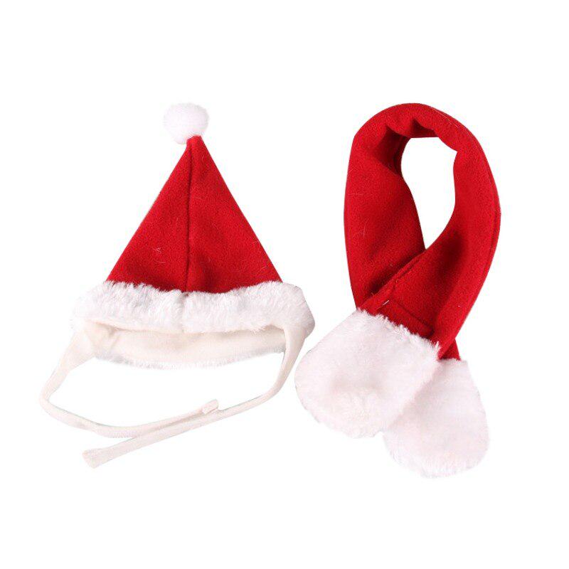 

Pet Christmas Cosplay Funny Costume Red Cone Hat And Red Scarf Set For Dogs Cats M