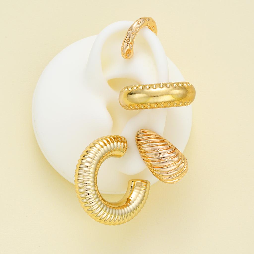 New 4PCS Vintage Punk Thick Ear Cuff for Women Geometric Gold Color CCB Twisted C Shape Waterdrop Earrings Sets Earclips Jewelry