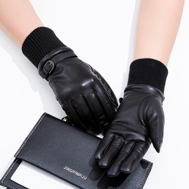 Adult Fashionable Genuine Leather Warm Gloves for Autumn and Winter Women's Sheepskin Touch Screen Driving Windproof and Cycling Gloves