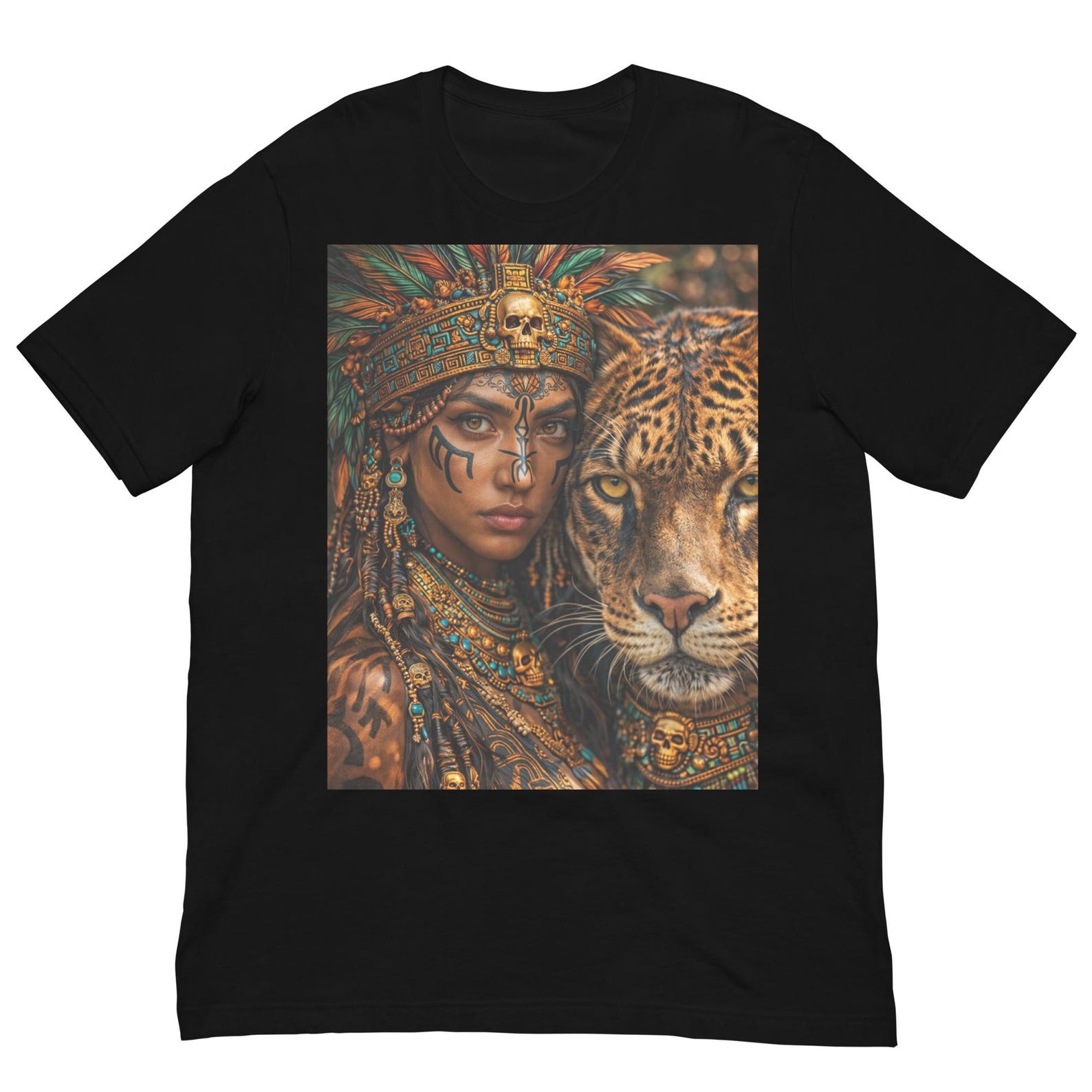 Aztec Jaguar Queen T-Shirt, Tribal Warrior Woman Shirt, Jaguar Spirit Goddess Graphic Tee S