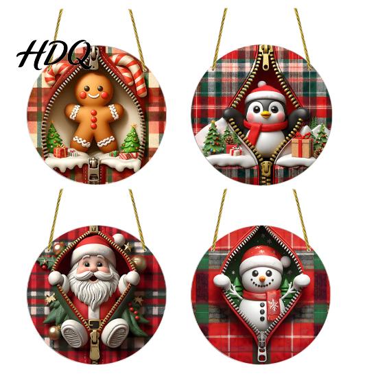 Unique Holiday Souvenir Gifts Double-sided Acrylic Christmas Hanging Ornaments Xmas Cartoon Snowman/Penguin/Gingerbread Man/Santa Claus Indoor