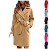 Women's Woolen Flannel Jacket Slim Fit Belt Lapel Pocketed Shacket Coat Fashion