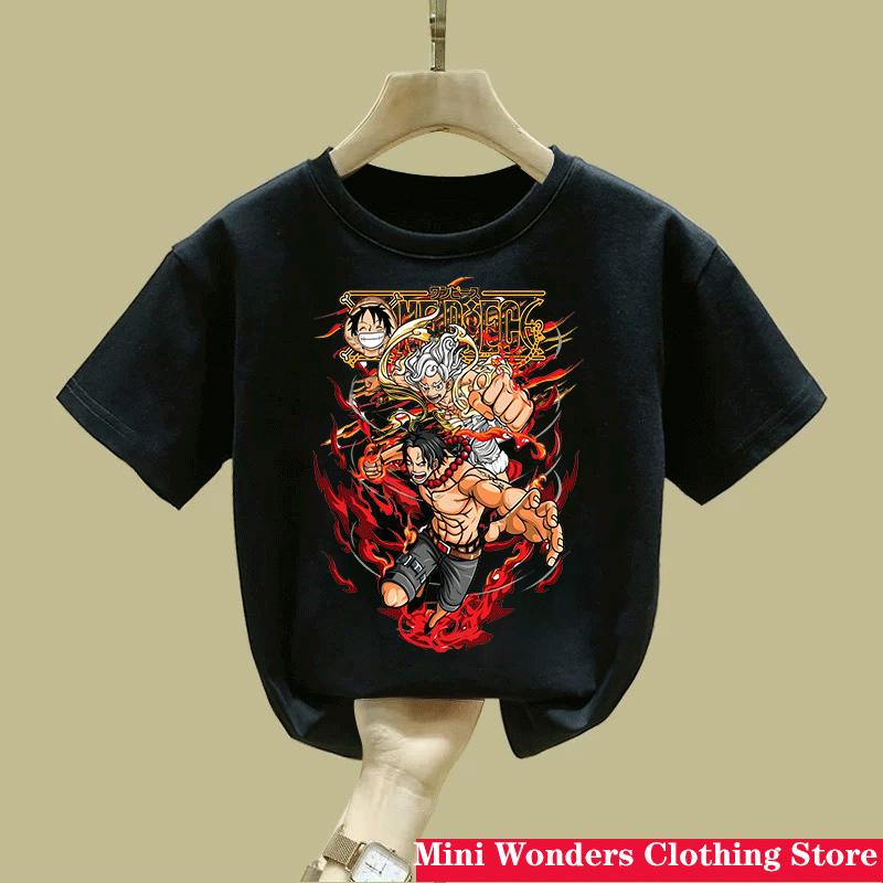 New One Pieces Luffy Summer Short Sleeve Anime Printed Tshirt Children Summer Cool Streetwear Boy Girl Kids Short Sleeve Tops