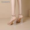 Klare Transparente Sandalen mit Absatz für Damen Offene Zehenpartie Knöchelriemen Elegante Schuhe Damenmode PVC-Sandalen Sandalias De Mujer