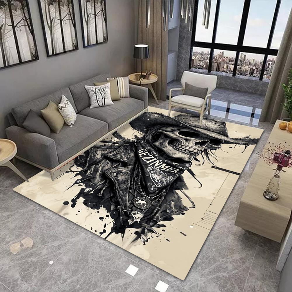 Tappeto Guerriero Scheletro per Casa Soggiorno Camera da Letto Divano Zerbino Decorazione Tappeto Grande Area Tappetino Antiscivolo Crea Stampa Teschio