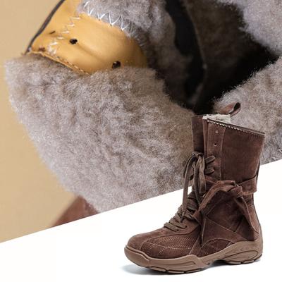 Genuine Leather Winter Shoes Women Suede Boots Thick Sole 4.5cm Non-slip Warm Plush Fashion Brand Ladies Snow Boots