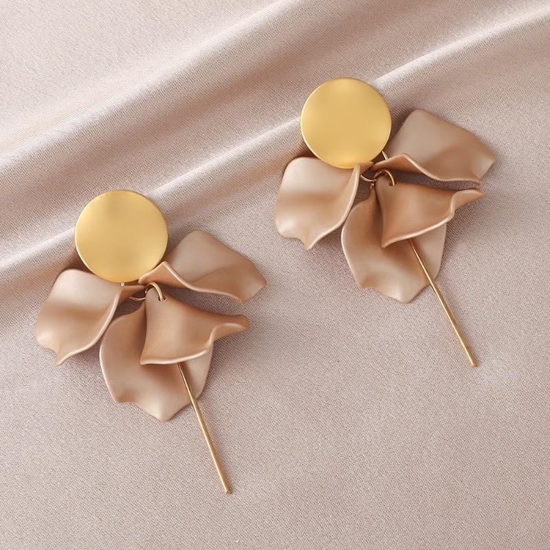 Pinkdudu Resin Petals Long Tassel Drop Earrings Pearl Luster Flower Stud Earrings PD2383
