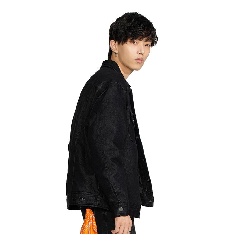 Lee FW22 Washed Distressed Denim Collar Down Jacket Men Jackets Black LMT003992100031998L00