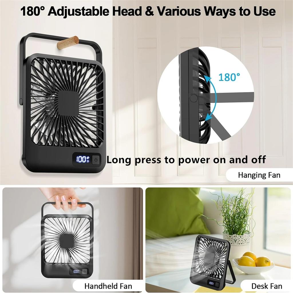 New ultra-thin fan Mini portable office with strong wind Desk Fan Portable USB Rechargeable Fan With Power Display 5 Speeds
