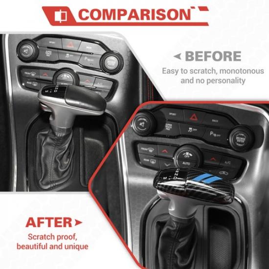 Carbon fiber&Blue Center Gear Shift Head Knob Cover For Dodge Charger Durango15+