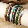 Wood Beaded Bracelets Handmade Bohemian Multilayer Set Ethnic Retro Floral Charm Wristband Stackable Hand  for Men Women