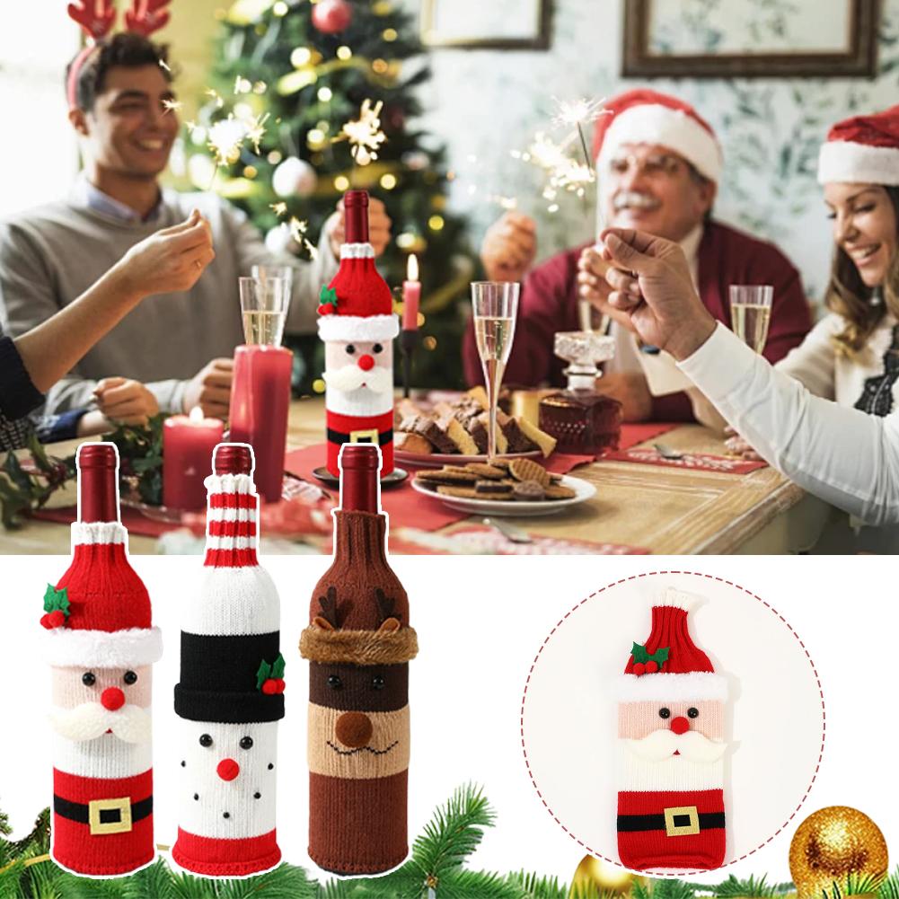1/3PCS Cute Handmade Christmas Sweater Wine Bottle Cover for Christmas Decorations Xmas Gifts Navidad Party Decorations