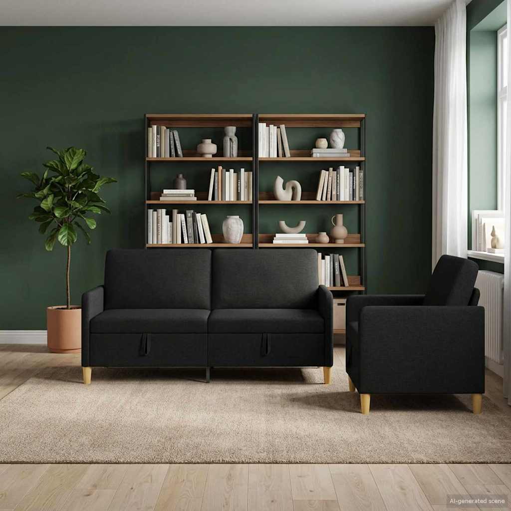 Sofa Set with Storage Space 2 pcs Black Polyester