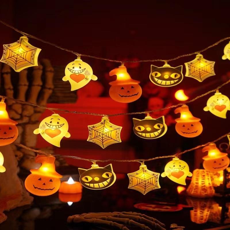 Halloweenské dýňové řetězové světlo, netopýří pavouk, řetězové lampy na baterie pro venkovní halloweenské párty, girlanda, dekorace, noční světlo