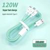 Multi-Head 3-in-1 Fast Charging Cable: 120W for Home, 66W for Car, Compatible with Apple Devices.