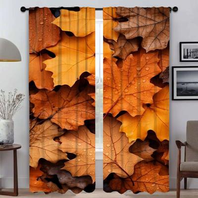 Leaf Down Shades Elegant Room Curtains 2 Pieces Window Curtain Home Interior Curtains for Living Room Partition Kitchen Blackout