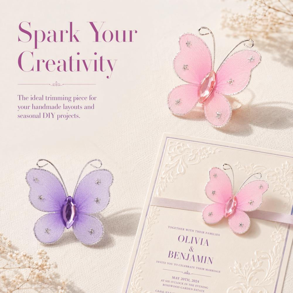 50pcs Purple & Pink DIY Craft Butterflies Small Size Artificial Gem Butterflies For Home Decor
