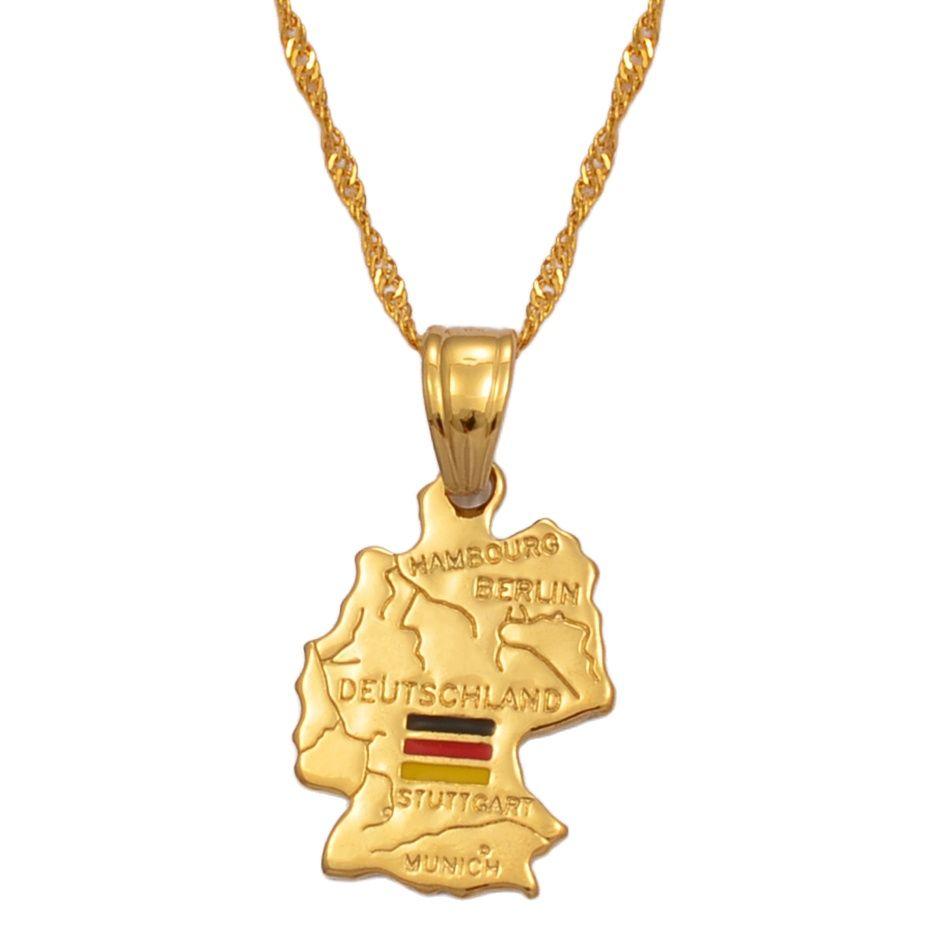 Anniyo Deutschland Map Flag Pendant Necklace for Women Girls Gold Plated Germany Jewelry German #007010 45cm OR 17.7 Inches