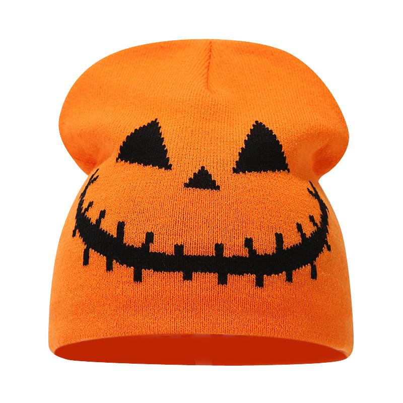 Autumn and Winter New Halloween Pumpkin Skull Jacquard Knitted Hat Festive Personality Funny Warm Wool Hat