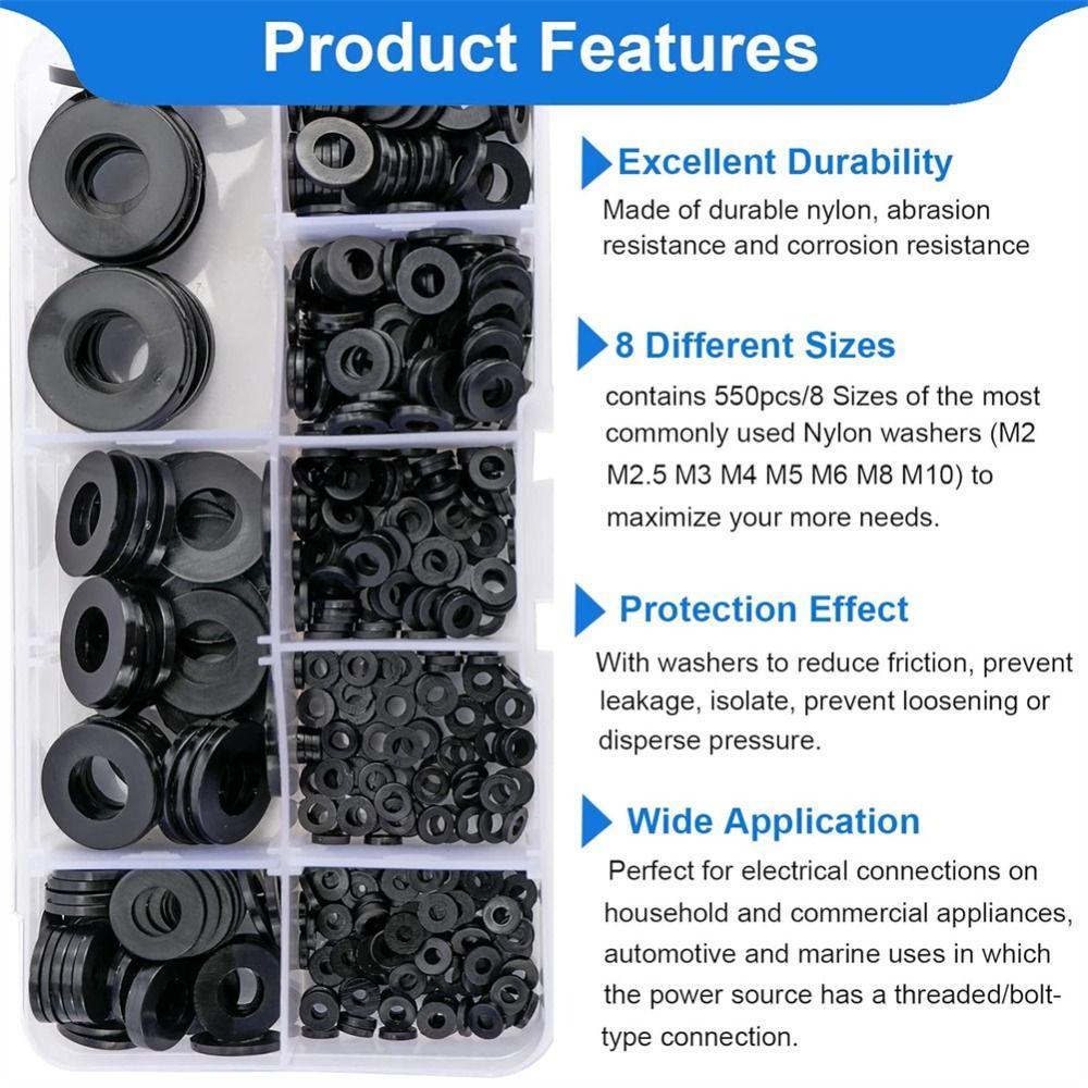 550 Buc 8 Mărimi Kit Asortat Șaibe Plate Șaibe de Etanșare pentru Șuruburi Automobile