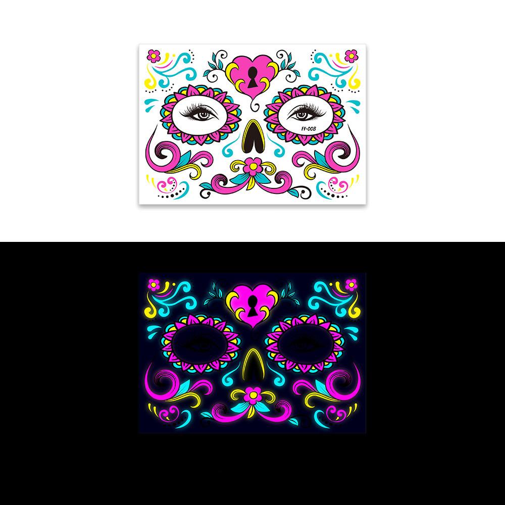Halloween Funny Fluorescence Stickers Creative Horror Temporary Makeup Dance Death Spirit Face Tattoo Stickers Masquerade Mask