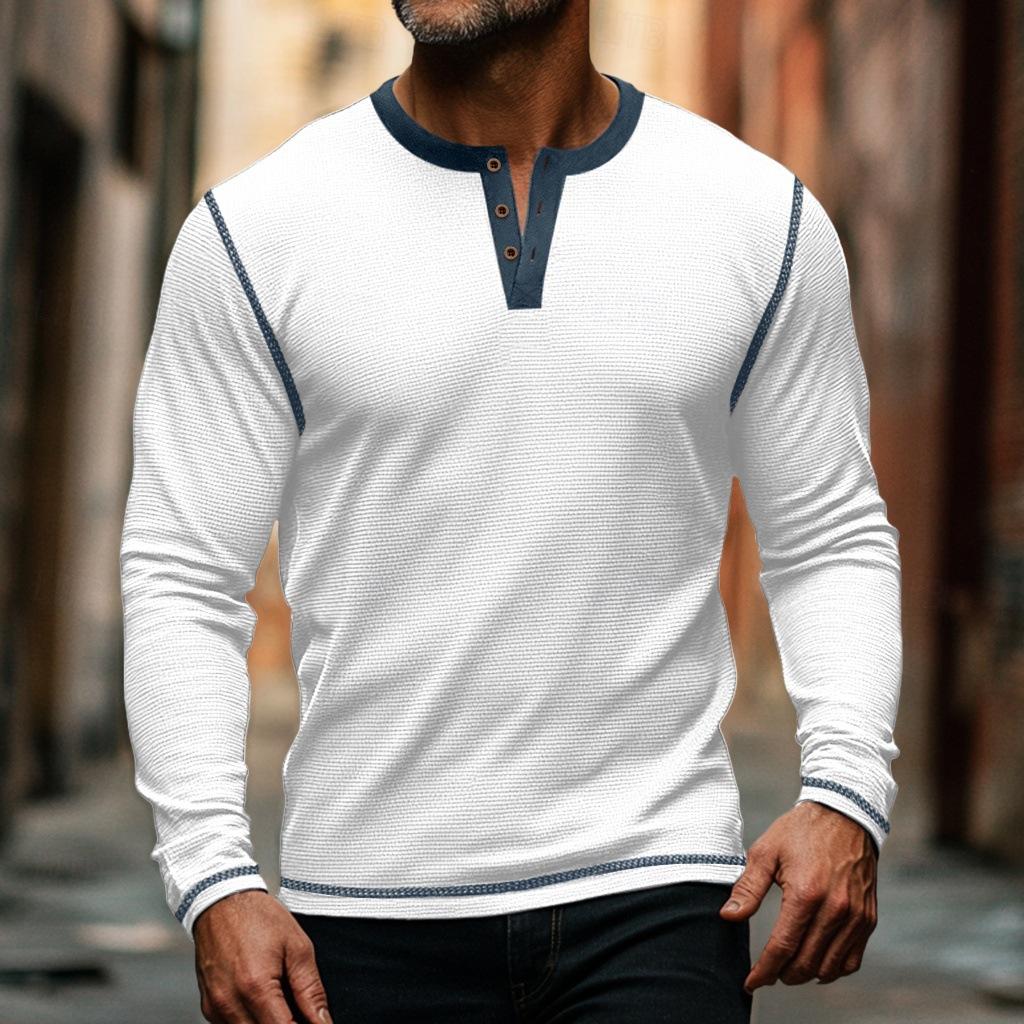 Retro Men'S Outdoor Loose Autumn Hoodie Casual Long Sleeved Henley Collar Top Shirt Cardigan