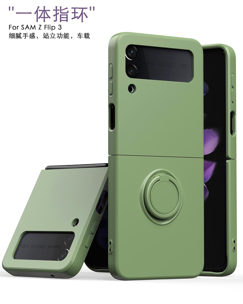 Applicable To Samsung ZFlip3 Folding Screen Mobile Phone Case Solid Color Liquid Silicone Ring Bracket All-inclusive Anti-drop Protective Case