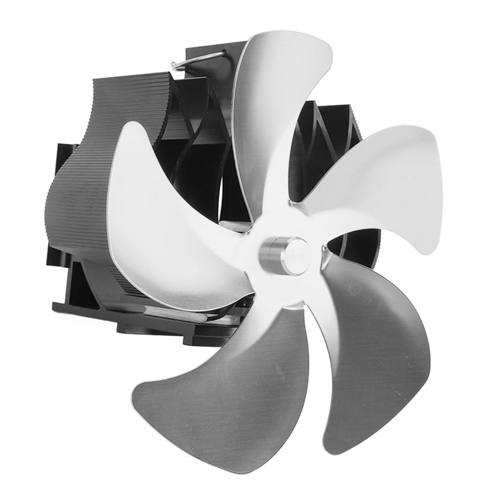 5-Blatt-Wärmebetriebener Herdventilator, geräuschloser, wandhängender, thermisch betriebener Kaminventilator aus Aluminiumlegierung