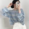 2025 Fashion Long Sleeve Stripes Pullover Sweater Women Loose Knitted Casual Thin Office Short Blouse Casual Simple Hollow Out O-neck Elegant Tops