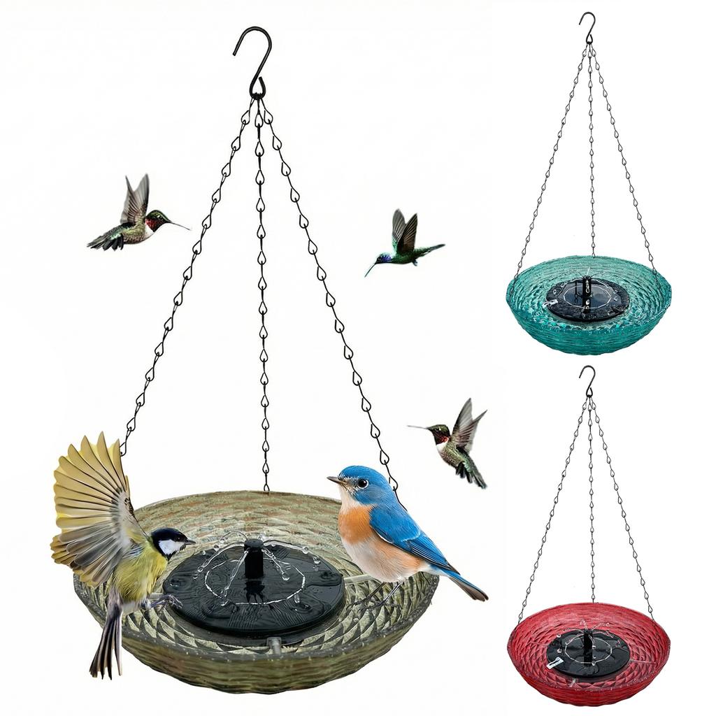 Fontaine Solaire Baignoire pour Oiseaux Suspendue Mangeoire pour la Faune Baignoire Solaire avec Pompe à Eau pour Jardin Extérieur Cour Patio Pelouse