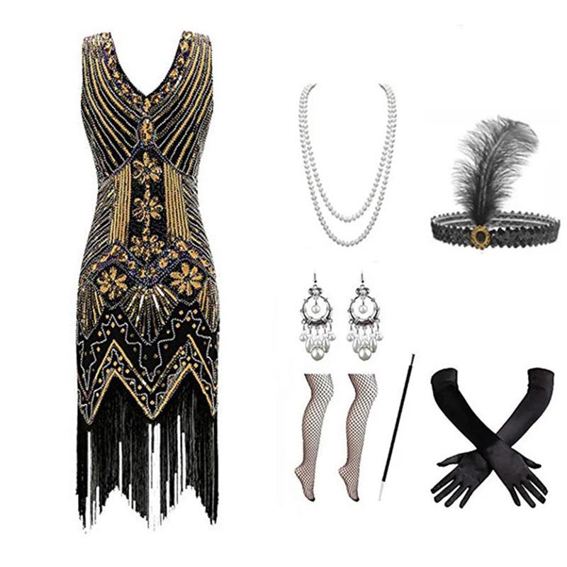 1920s Gatsby-Inspired Beaded Sequin Fringe Dress - Retro Evening Style for Women